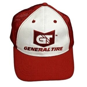 General Tire Cap Mens Size Red Trucker Hat Mesh Back Embroidered Logo‎ Retro